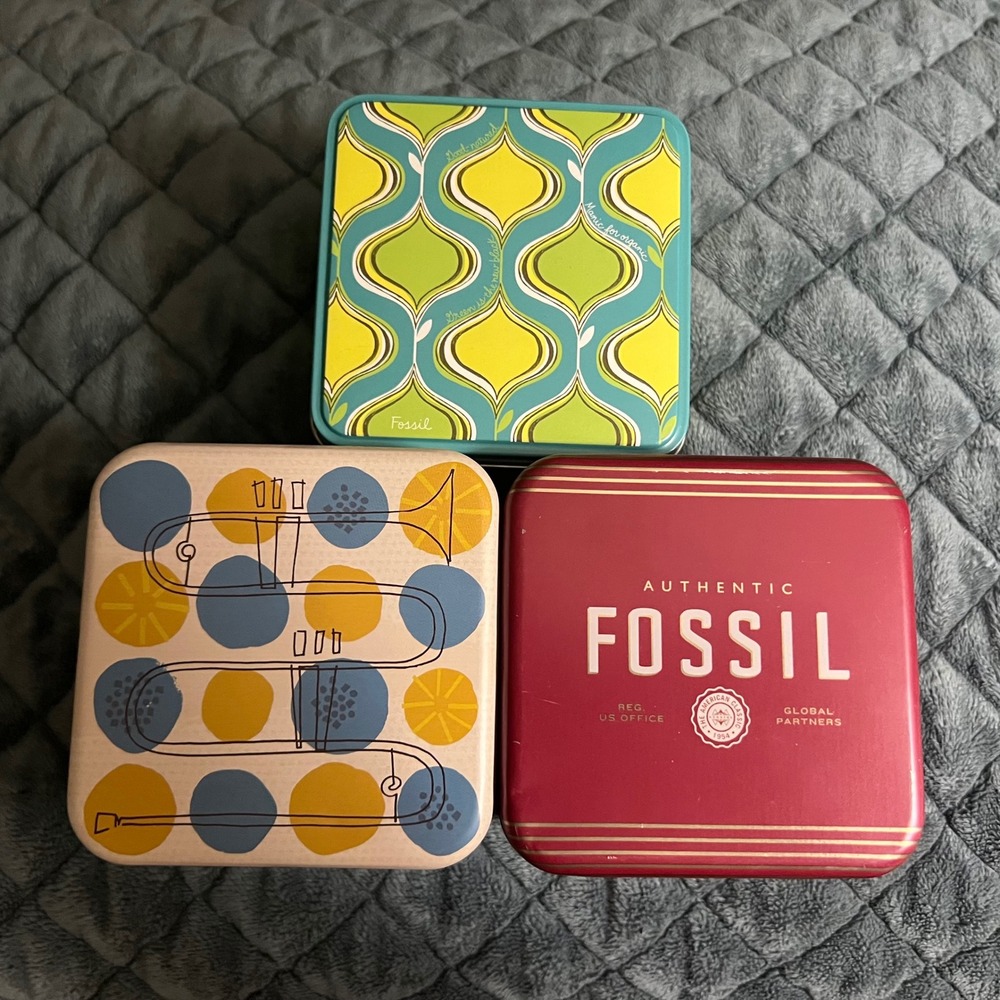 Fossil Watch Tins Set of 3 Retro Mid-Century Modern Graphic Storage Boxes ES3316